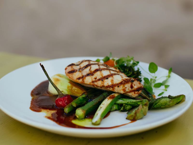 Grilled Chicken Salad with Romesco Sauce — Lunch, 548 kcal, 24g protein